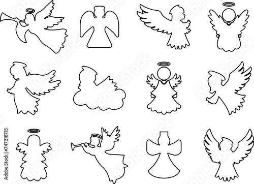 Angels with wings icon in line style set. isolated on transparent background. spread  Christmas angel icon Holy angel sign for mobile concept and website design. Symbol  graphics logo Vector