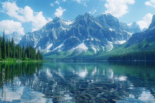 Majestic Mountain Range Reflected in Still Lake Waters
