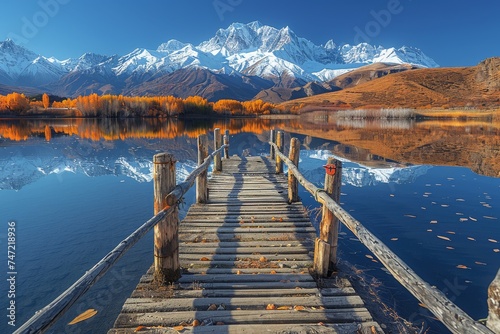 Pier on a Lake With Mountains in the Background