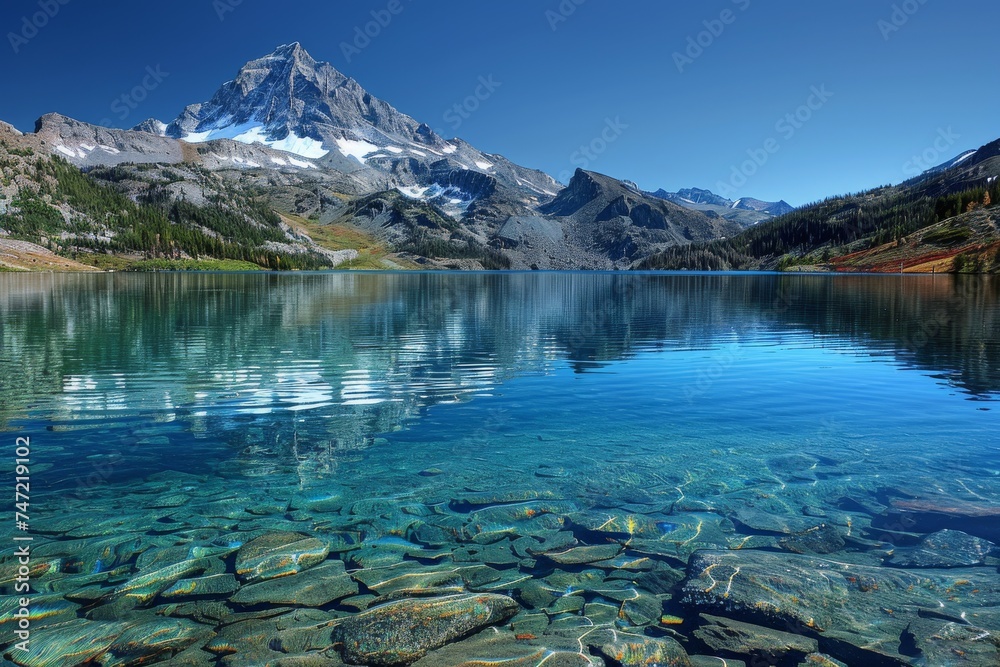 Pristine Mountain Lake Surrounded by Rocks