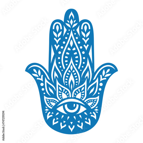 Hamsa hand silhouette. Eastern protective amulet against the evil eye. An ancient symbol of the Middle East, the hand of God. Arabic palm with eye, fatima vector illustration. photo