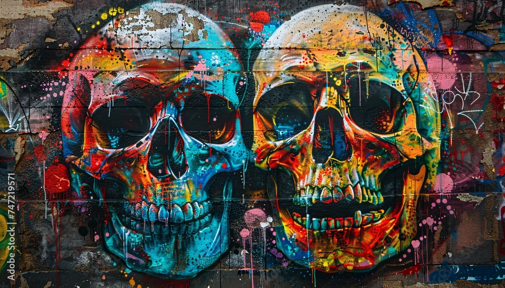 Colorful Skull Graffiti Art A Vibrant Expression of Death Culture Generative AI