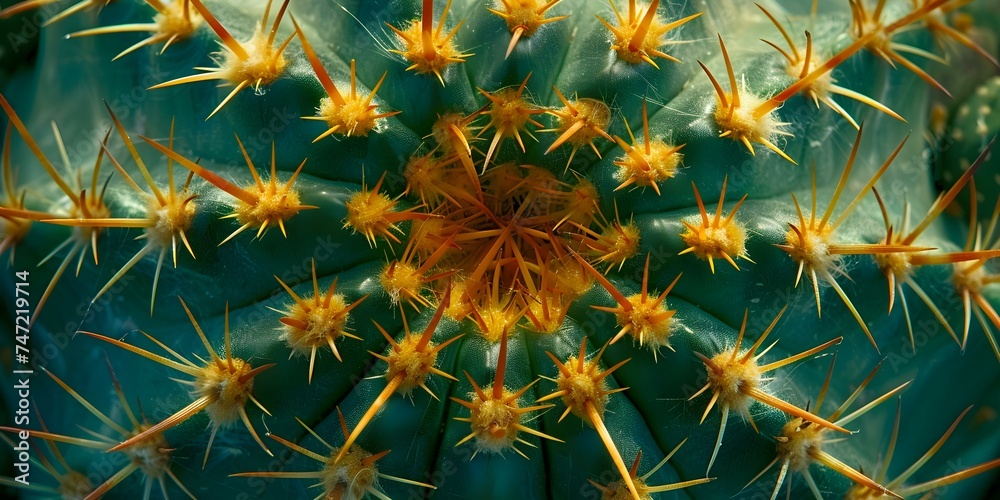 A detailed shot capturing the prickly texture of a sunlit cactus. Concept Close-up Photography, Nature Details, Textured Surfaces, Desert Flora A detailed shot capturing the prickly texture of a sunlit cactus. Concept Close-up Photography, Nature Details, Textured Surfaces, Desert Flora