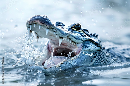 Crocodile Chomps Down on a Fish in the Ocean Generative AI
