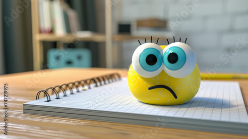 3d sad smiley face on a notebook
