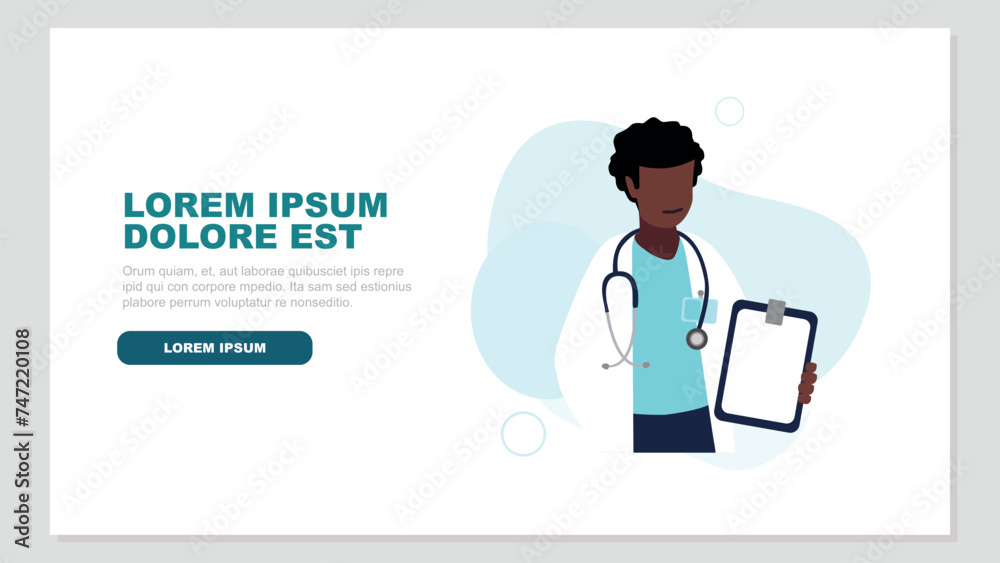 Vektor-Illustration einer weiblichen Ärztin mit einem Stethoskop, die eine Krankenakte hält - Gesundheitskonzept Vektor-Illustration einer weiblichen Ärztin mit einem Stethoskop, die eine Krankenakte hält - Gesundheitskonzept