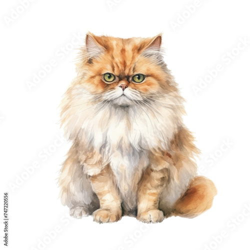 Persian cat isolated transparent background, Watercolor painting of Cute animal, PNG image file format
