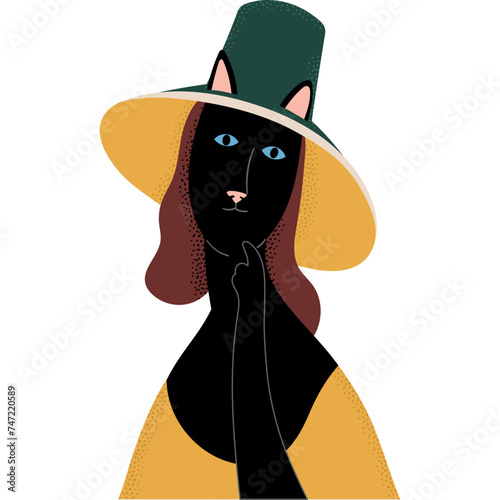 Elegant Black Cat in Hat photo