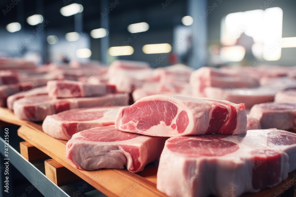 Meat products,Pork chops at handling factory packaging plant