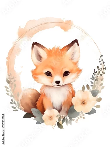 Fototapeta samoprzylepna Ilustracja dziecięca, lis, plakat do pokoju dziecięcego. zwierzę, urocze zwierze, mału lisek, zwierzęta leśne, ilustracja 