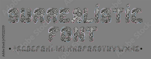 Surrealistic alphabet. Set of dreamy letters. Vector.