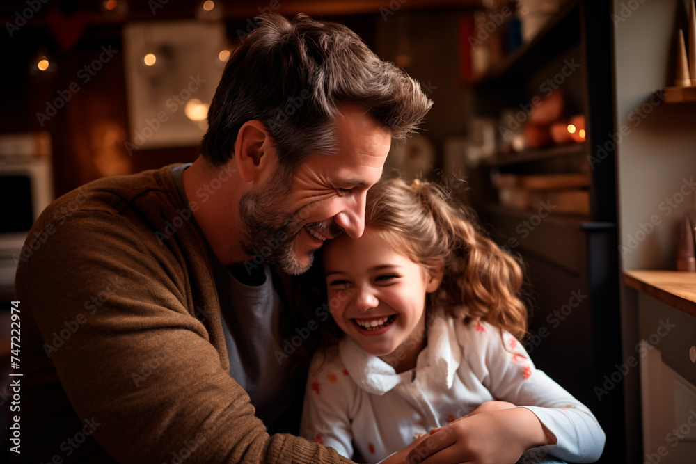Father and little girl embracing and smiling