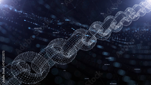 Digital blockchain chain on artistic business illustration background.