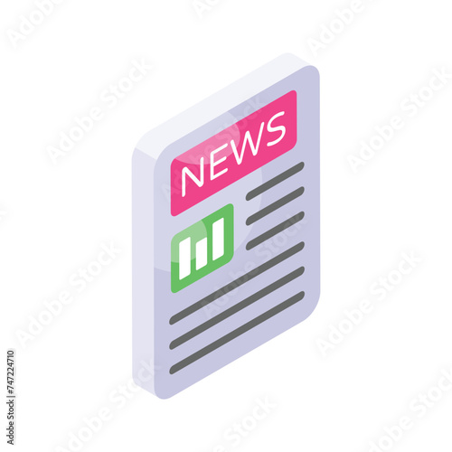 An amazing isometric icon of news paper in trendy style