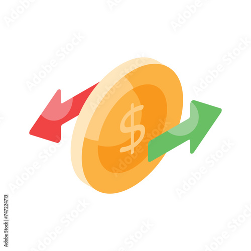 A modern icon of money flow in isometric style, investment vector design