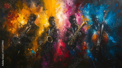 Colorful Painting of Jazz Musicians Performing with Passion