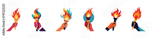 hand holding Flaming torch, hand holding torch icon, Black torch icon. Silhouette hand with flaming torch. Sports concept victory. Hand with flaming torch,  flaming torch. Burning torch flame in hand.