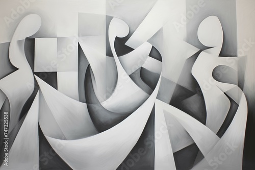 Abstract shapes converging and diverging in a dance of sophistication against a grayscale background.