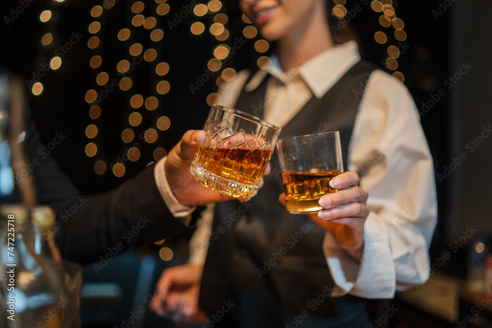 Celebrate whiskey on a friendly party in  restaurant