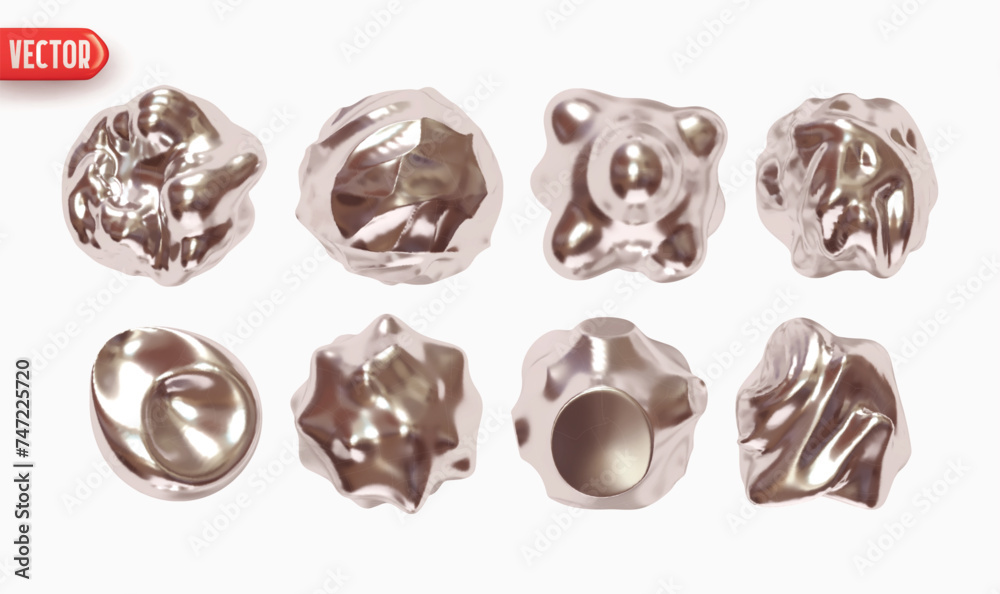 Set of iron Metaball shapes of objects realistic 3d design. Collection Meteorites asteroids comet Round ball spherical elements. Vector illustration Set of iron Metaball shapes of objects realistic 3d design. Collection Meteorites asteroids comet Round ball spherical elements. Vector illustration