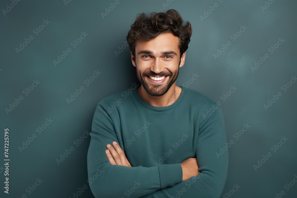 Handsome smiling young man with . Smiling,crossed hands 