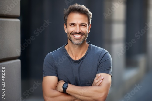 Handsome smiling young man with . Smiling,crossed hands 