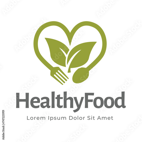 healthy food logo design with leaf elements.  Organic food vector design