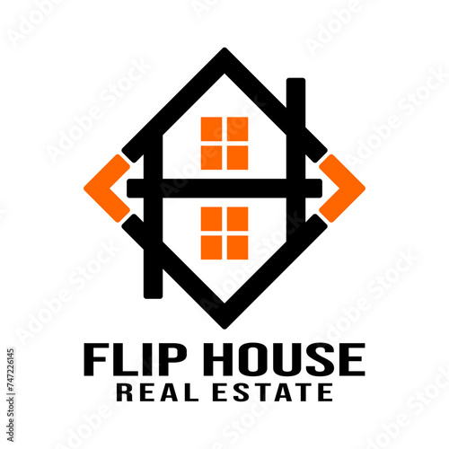 Flip house real estate logo design template vector illustration