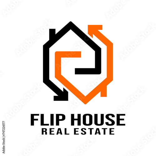 Flip house real estate logo design template vector illustration