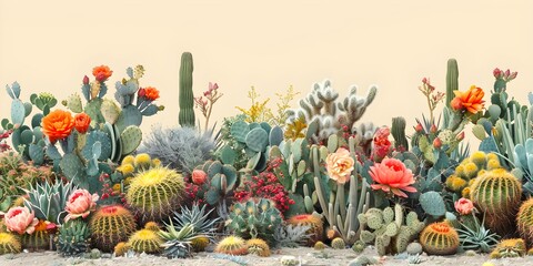 Leinwandbilder Khaki Colorful Cactus Oasis: A Stunning Artistic Desert Design. Concept Desert Decor, Cactus Themed Party, Vibrant Succulents, Boho Chic Event, Southwestern Style  © Anastasiia