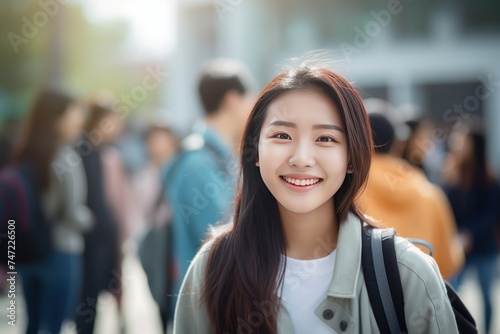 young happy attractive asian student smiling