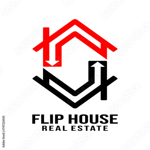 Flip house real estate logo design template vector illustration