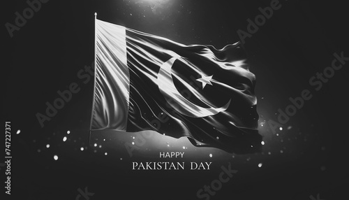 Black and white pakistan flag background for pakistan day celebration.