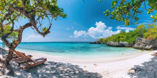 Beautiful beach island with blue sky and white sand 