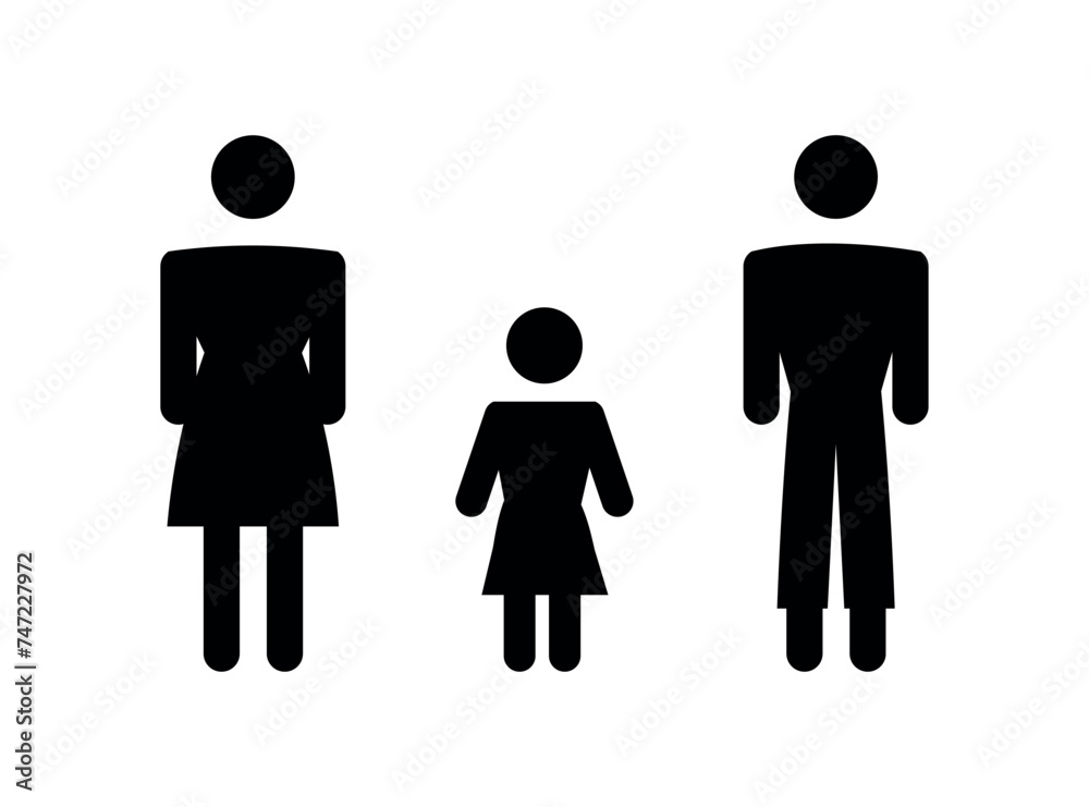 Family vector icon: child, mom, dad. Daughter together with parents on isolated background. Family concept graphics. Family vector icon: child, mom, dad. Daughter together with parents on isolated background. Family concept graphics.