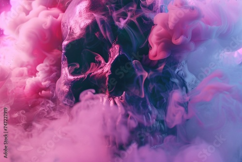 Purple Smoke A Vaporwave Skull in the Fog Generative AI photo