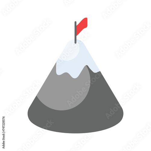 Flag on top of mountain, concept isometric icon of mission in trendy style