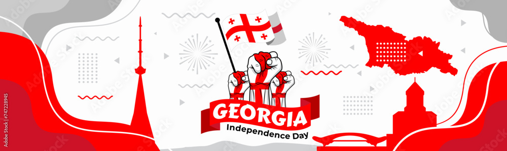 Georgia national day banner with map, flag colors theme background - obrazy, fototapety, plakaty 