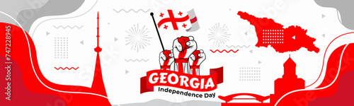 Georgia national day banner with map, flag colors theme background photo