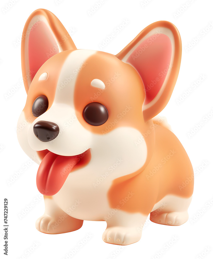 Corgi puppy 3d illustration. Minimal style. 3d render of cute cartoon corgi dog toy isolated on transparent background Corgi puppy 3d illustration. Minimal style. 3d render of cute cartoon corgi dog toy isolated on transparent background
