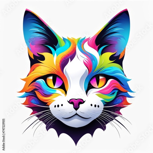 full color cat head with splash colorful © joo