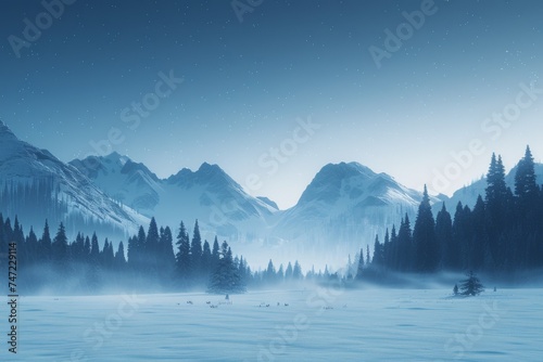 Snowy Landscape With Distant Mountain Range