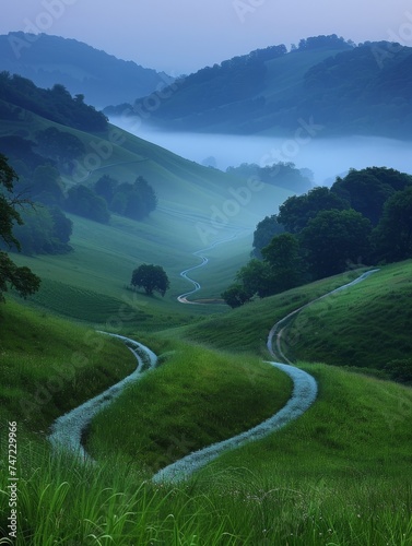 A Scenic Winding Road Through a Green Valley