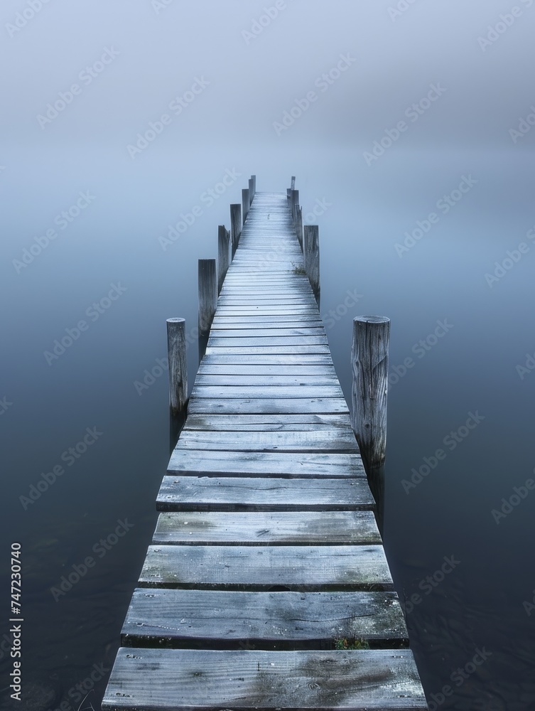 Wooden Dock in the Middle of a Body of Water Wooden Dock in the Middle of a Body of Water