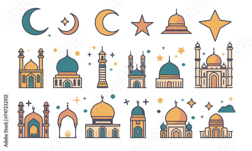 ramadan vector flat color icon bundle set for ramadan kareem event muslim new year 