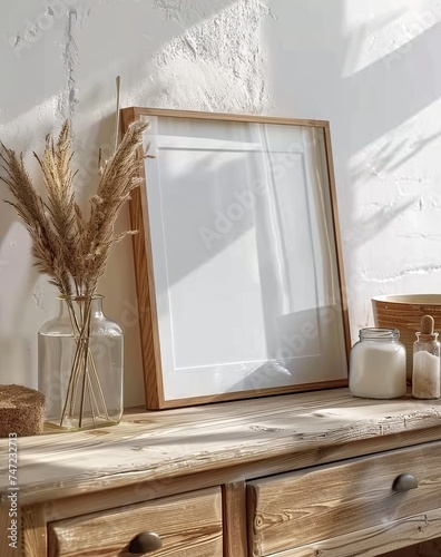 Frame Mockup in Rustic Interior, Presented in 3D Render. Made with Generative AI Technology