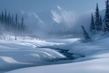 Stream Flowing Through Snow Covered Forest
