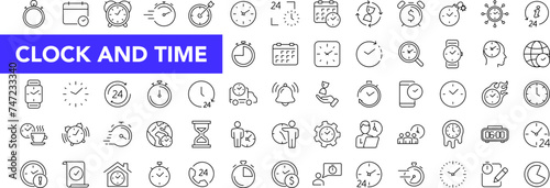 Time and Clock icon set with editable stroke. Timer and calendar thin line icon collection. Vector illustration