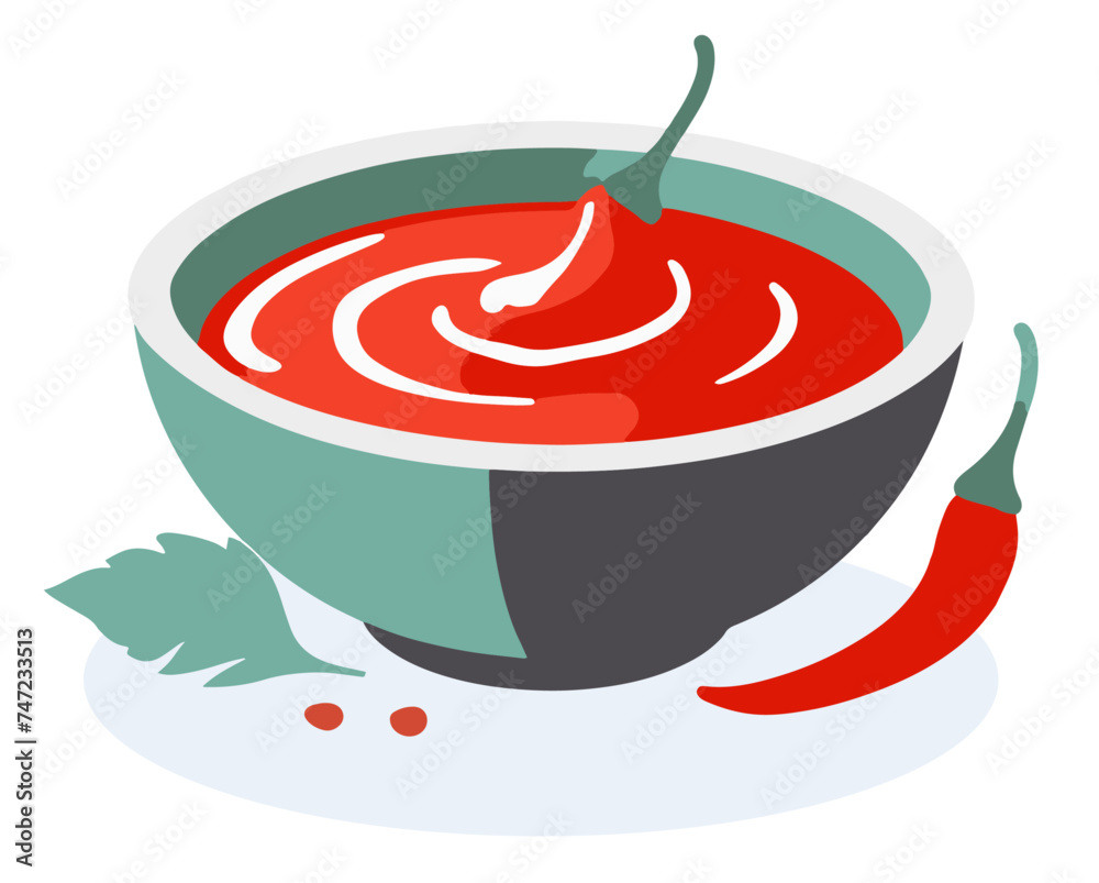 Pikantny ostry sos chili w misce - obrazy, fototapety, plakaty 