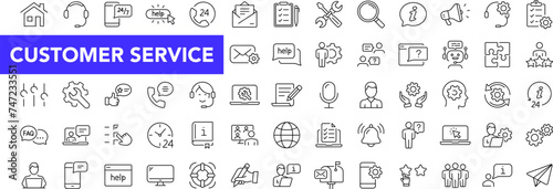 Customer service icon set with editable stroke. Help and support thin line icon collection. Vector illustration
